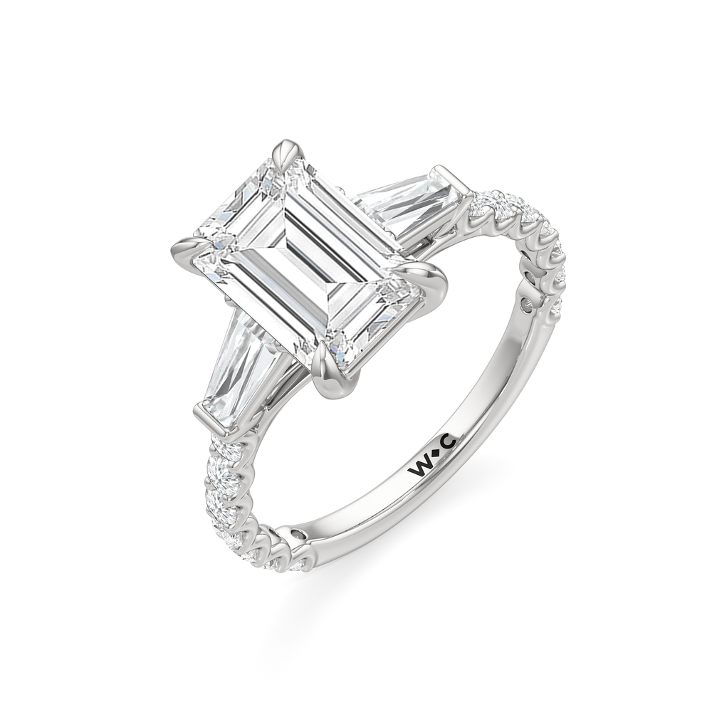 Arc Baguette Engagement Ring with Emerald Cut Diamond in 14KT Platinum view 6
