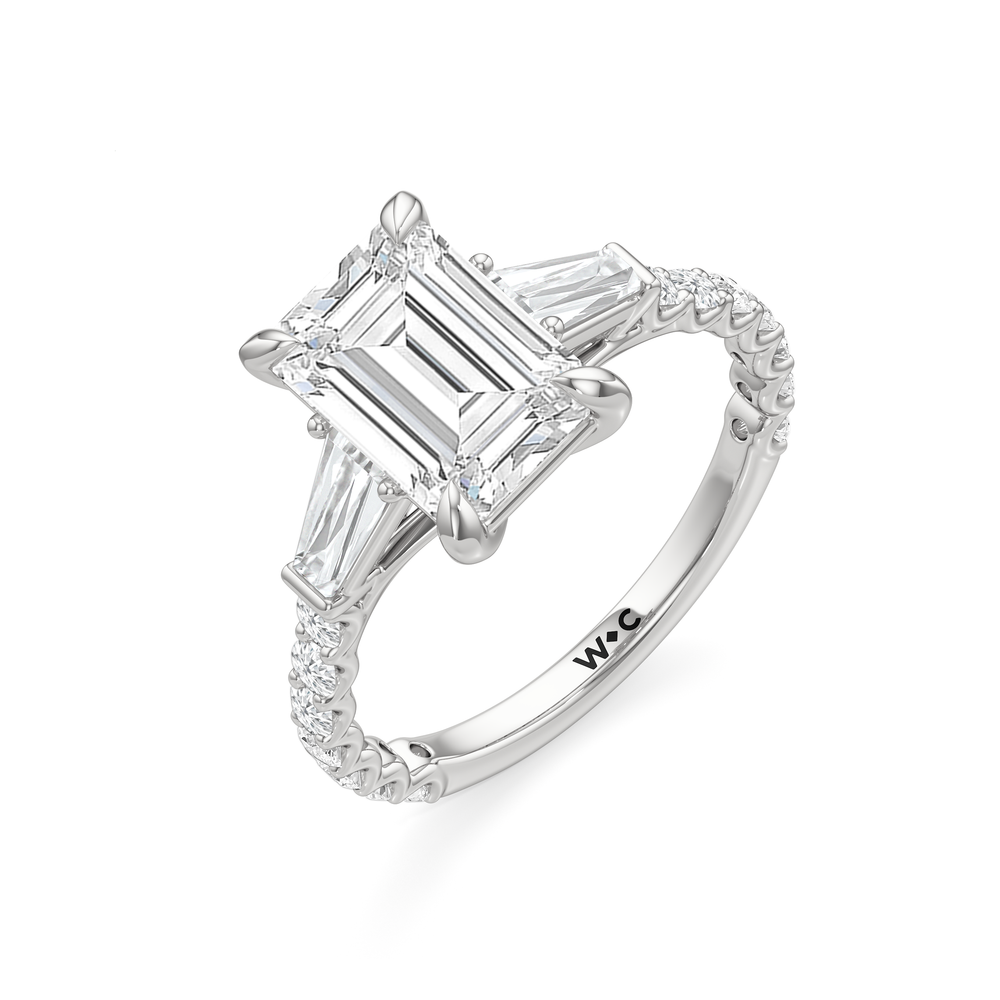 Arc Baguette Engagement Ring with Emerald Cut Diamond in 14KT Platinum view 6
