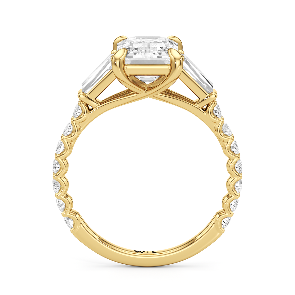 Arc Baguette Engagement Ring with Emerald Cut Diamond in 14KT Yellow Gold view 5
