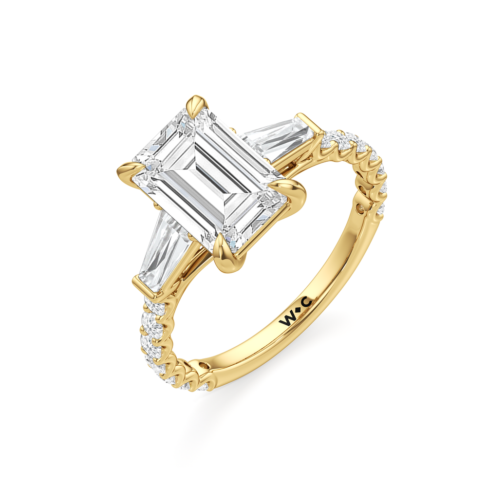 Arc Baguette Engagement Ring with Emerald Cut Diamond in 14KT Yellow Gold view 6
