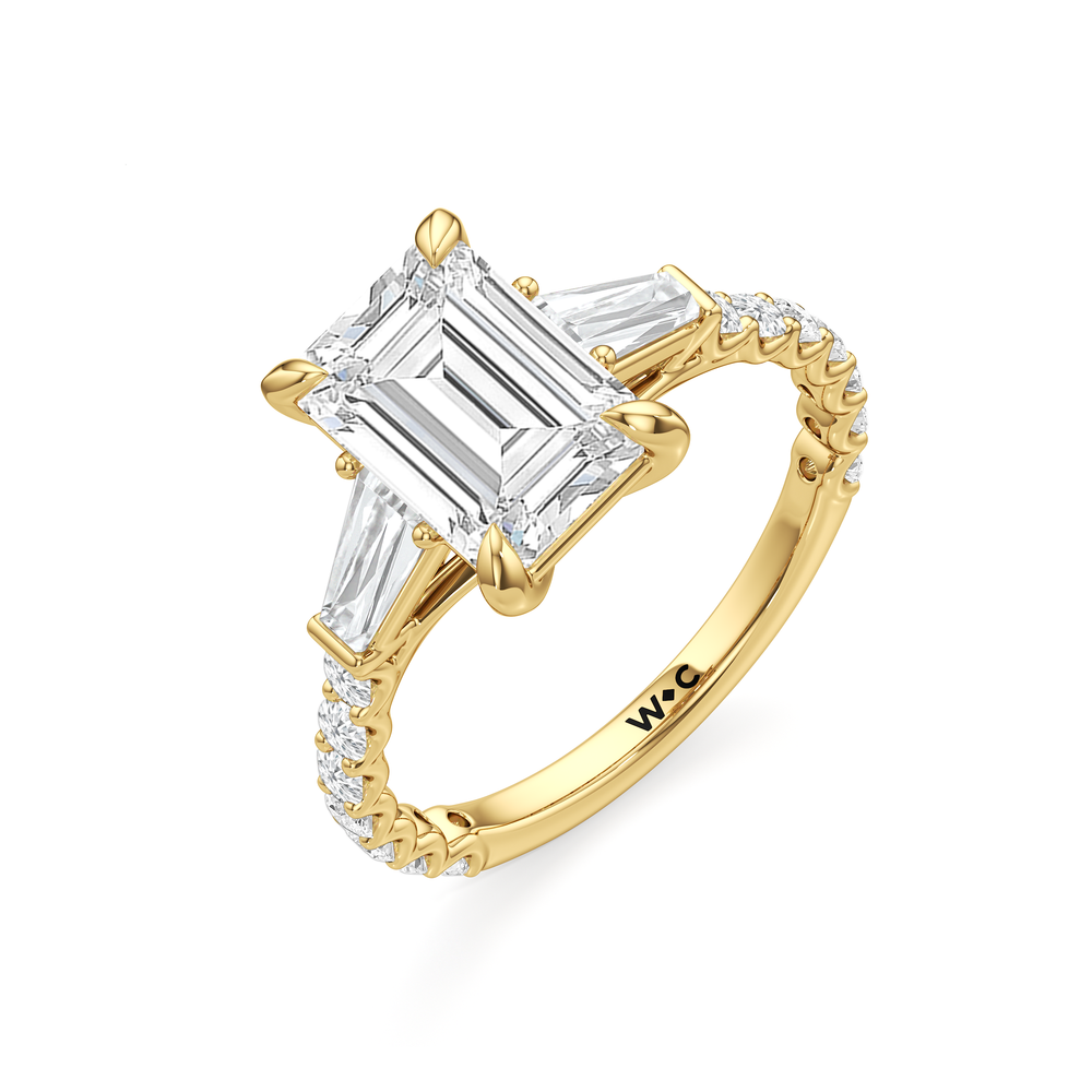 Arc Baguette Engagement Ring with Emerald Cut Diamond in 14KT Yellow Gold view 6
