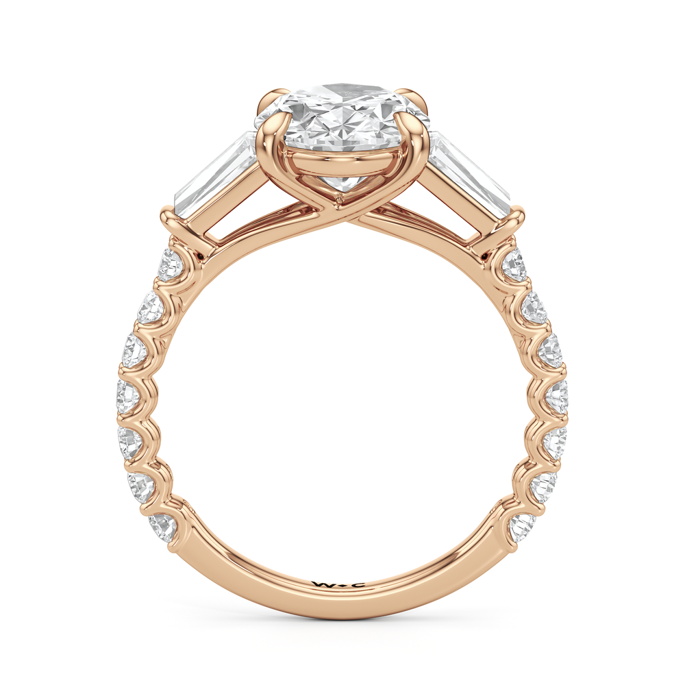 Arc Baguette Engagement Ring with Oval Cut Diamond in 14KT Rose Gold view 5
