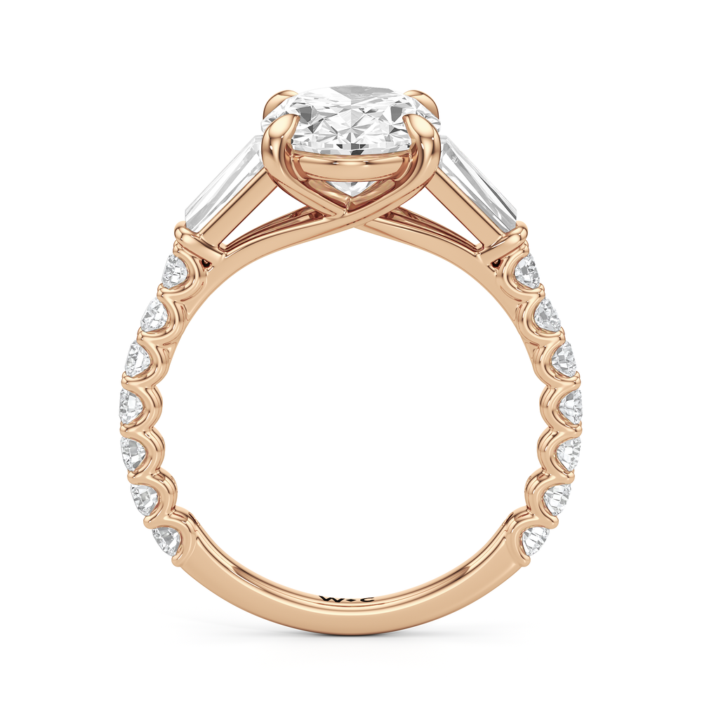 Arc Baguette Engagement Ring with Oval Cut Diamond in 14KT Rose Gold view 5
