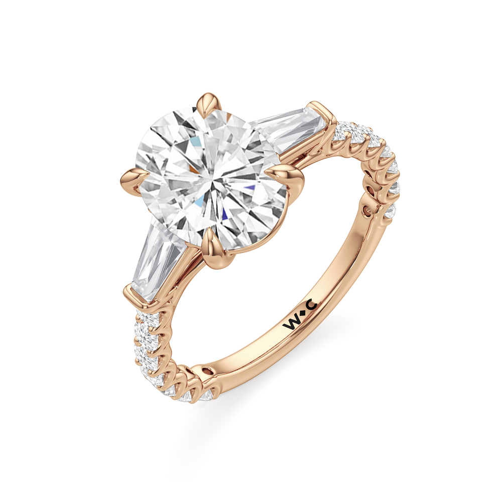 Arc Baguette Engagement Ring with Oval Cut Diamond in 14KT Rose Gold view 6
