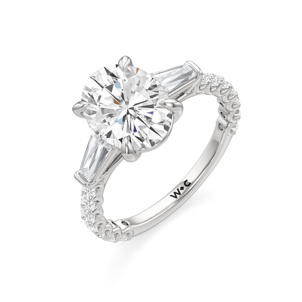 Arc Baguette Engagement Ring with Oval Cut Diamond in 14KT Platinum view 6
