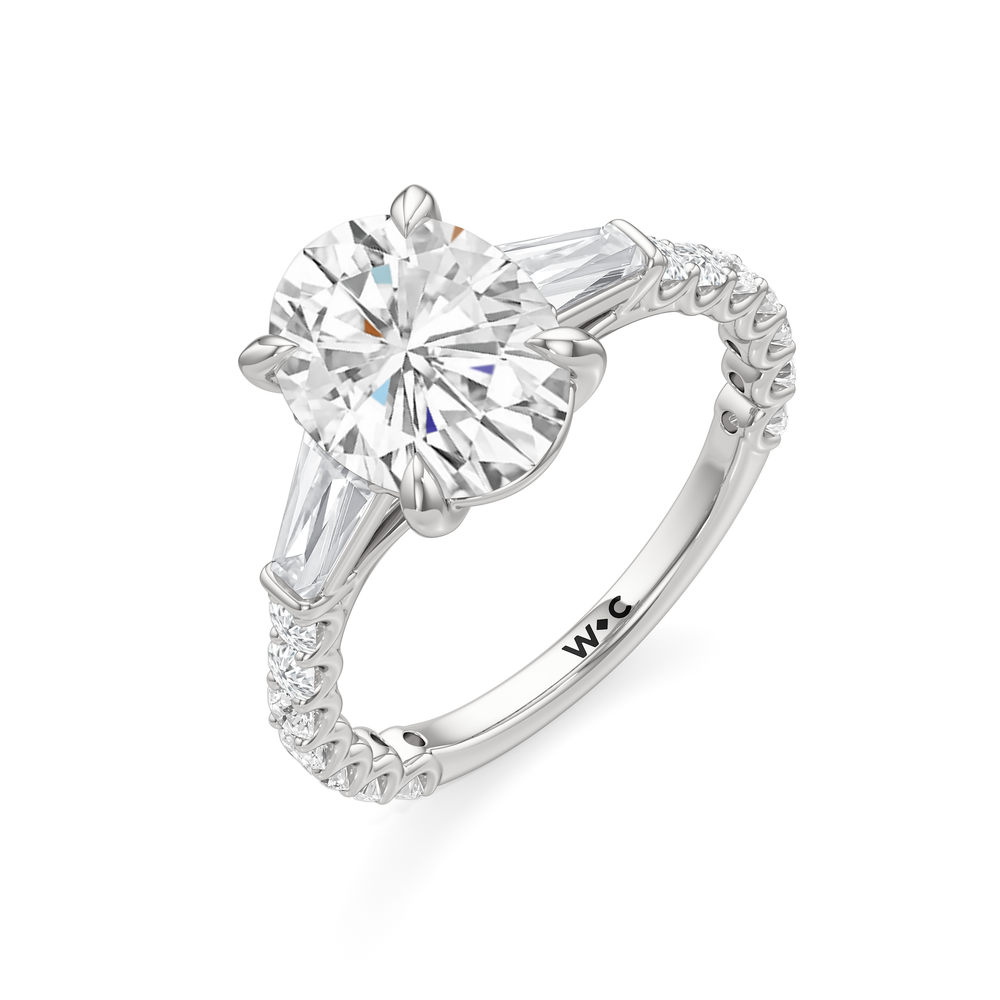 Arc Baguette Engagement Ring with Oval Cut Diamond in 14KT Platinum view 6
