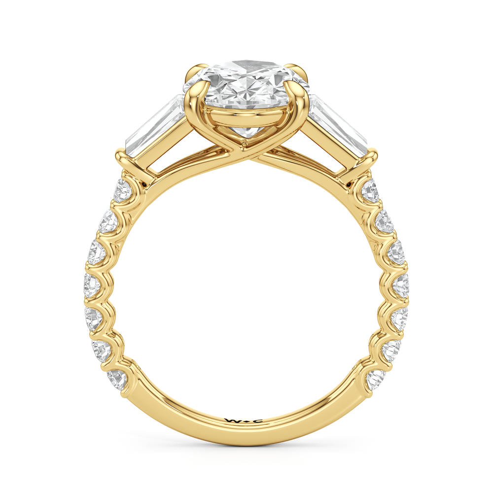 Arc Baguette Engagement Ring with Oval Cut Diamond in 14KT Yellow Gold view 5
