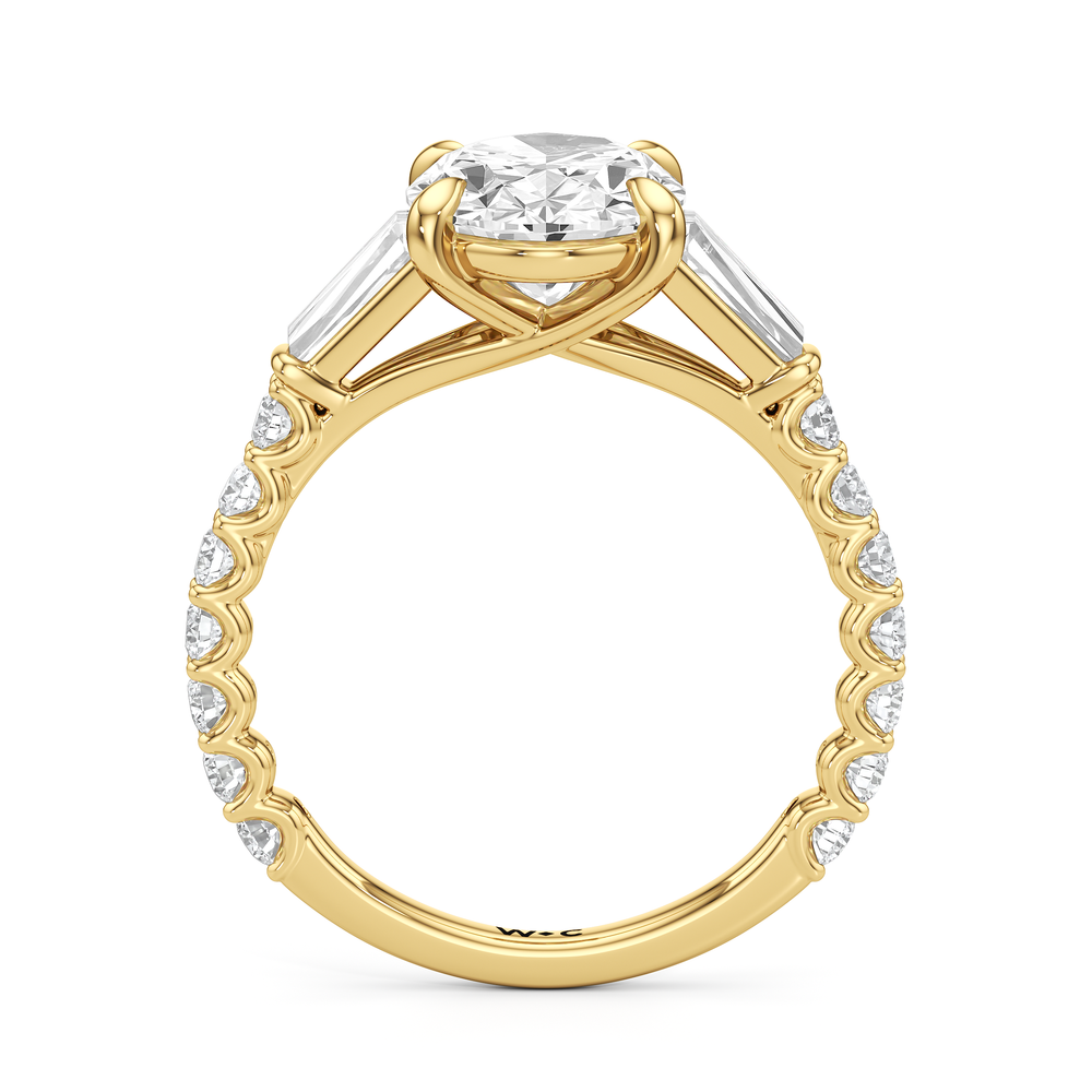 Arc Baguette Engagement Ring with Oval Cut Diamond in 14KT Yellow Gold view 5
