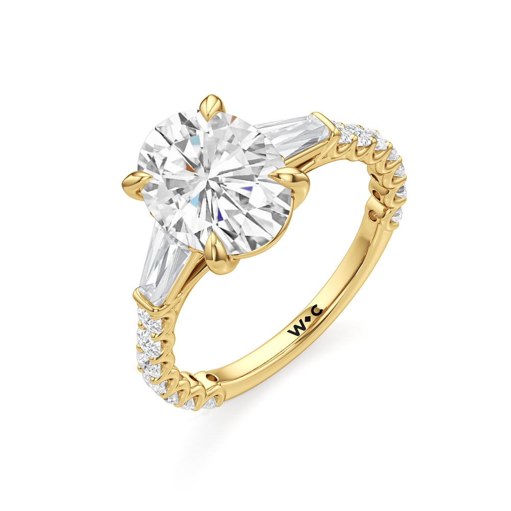 Arc Baguette Engagement Ring with Oval Cut Diamond in 14KT Yellow Gold view 6
