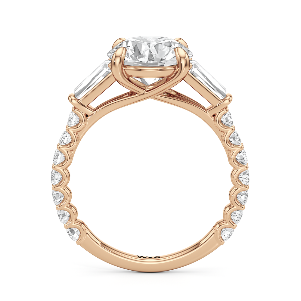 Arc Baguette Engagement Ring with Round Cut Diamond in 14KT Rose Gold view 5
