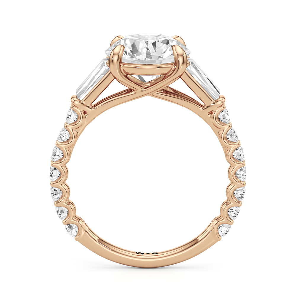 Arc Baguette Engagement Ring with Round Cut Diamond in 14KT Rose Gold view 5
