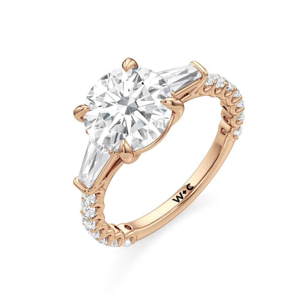 Arc Baguette Engagement Ring with Round Cut Diamond in 14KT Rose Gold view 6
