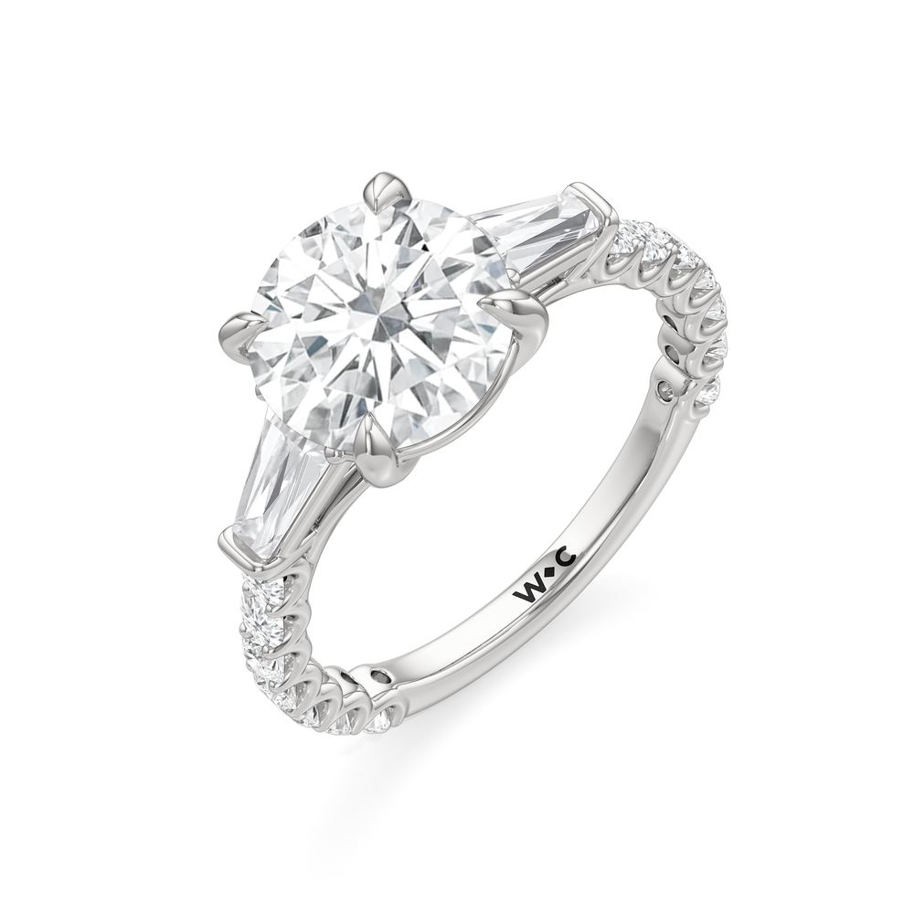 Arc Baguette Engagement Ring with Round Cut Diamond in 14KT Platinum view 6
