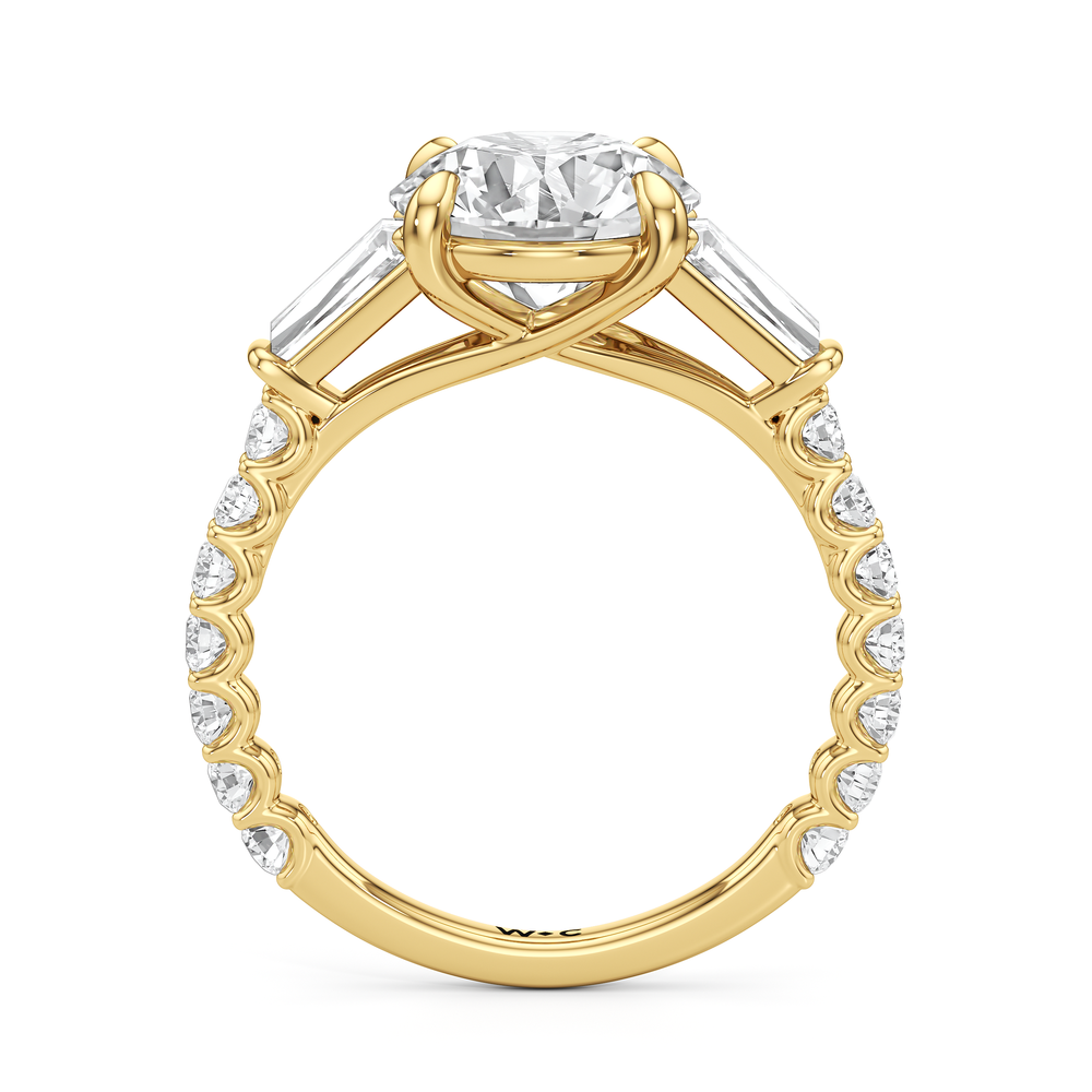 Arc Baguette Engagement Ring with Round Cut Diamond in 14KT Yellow Gold view 5

