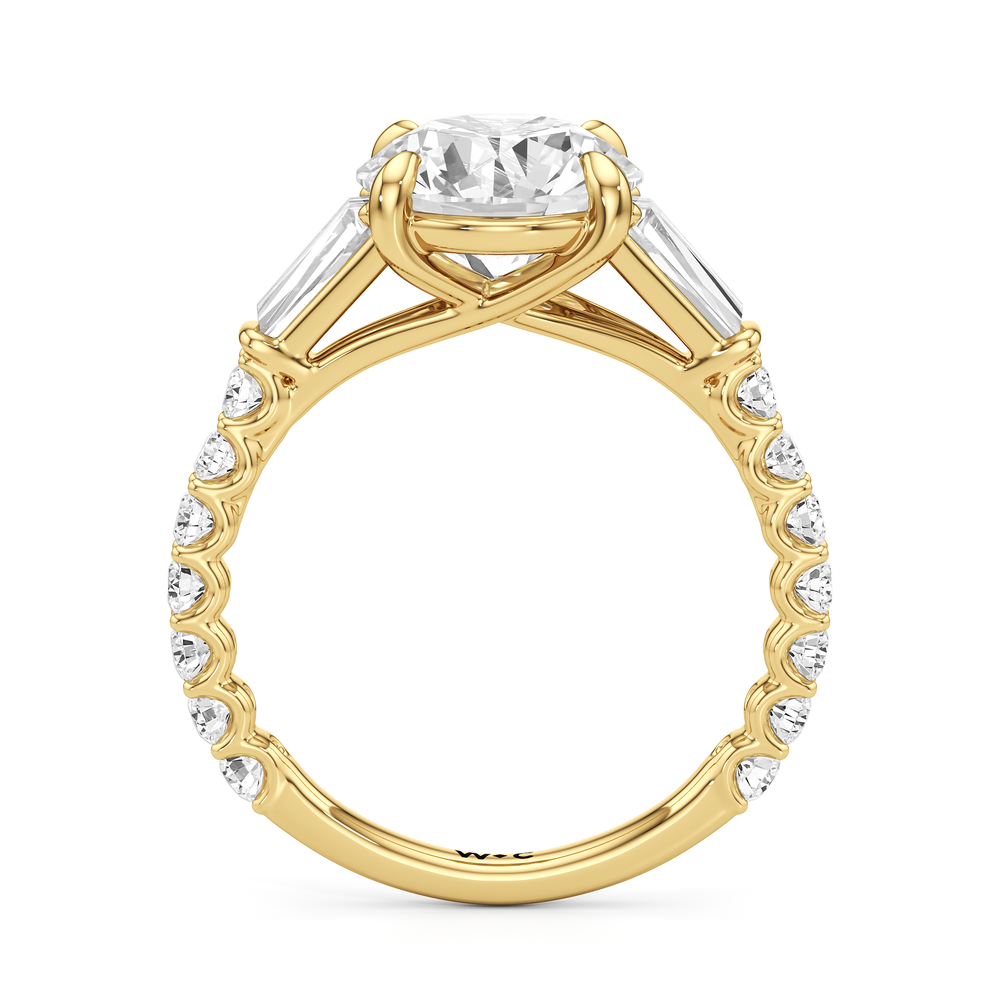 Arc Baguette Engagement Ring with Round Cut Diamond in 14KT Yellow Gold view 5
