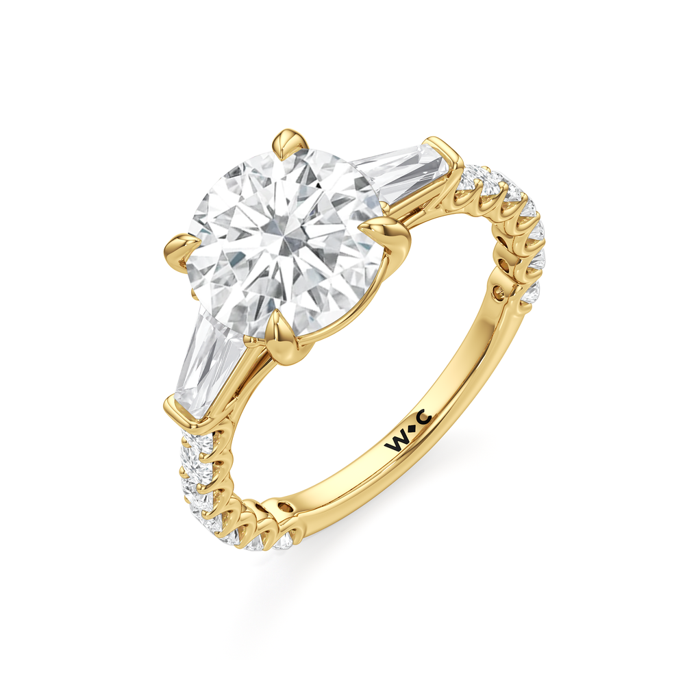 Arc Baguette Engagement Ring with Round Cut Diamond in 14KT Yellow Gold view 6

