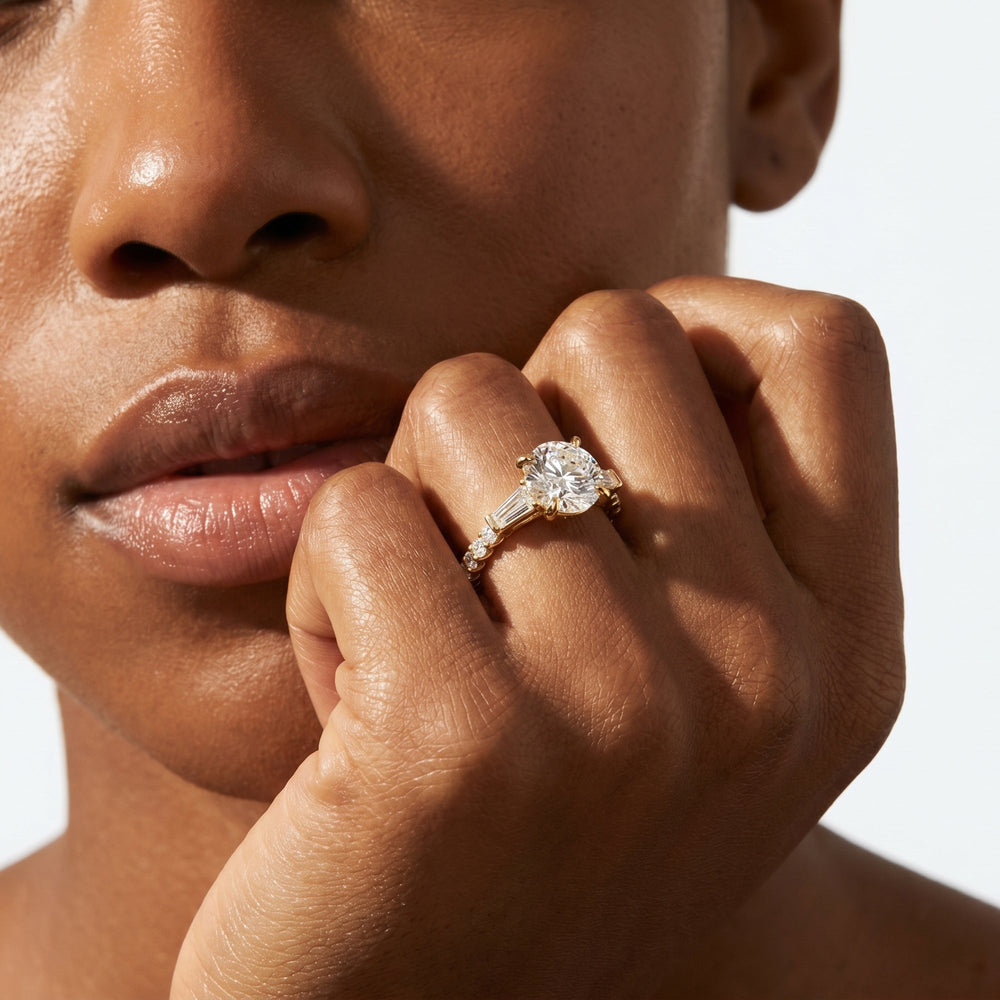 Arc Baguette Engagement Ring with Oval Cut Diamond in 14KT Rose Gold view 4
