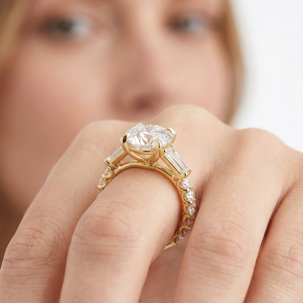 Arc Baguette Engagement Ring with Oval Cut Diamond in 14KT Yellow Gold view 3
