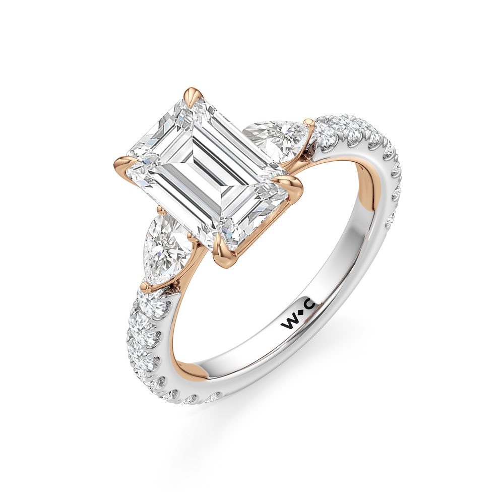 Elan Crossover Engagement Ring with Emerald Cut Diamond in 14KT White & Rose Gold view 5
