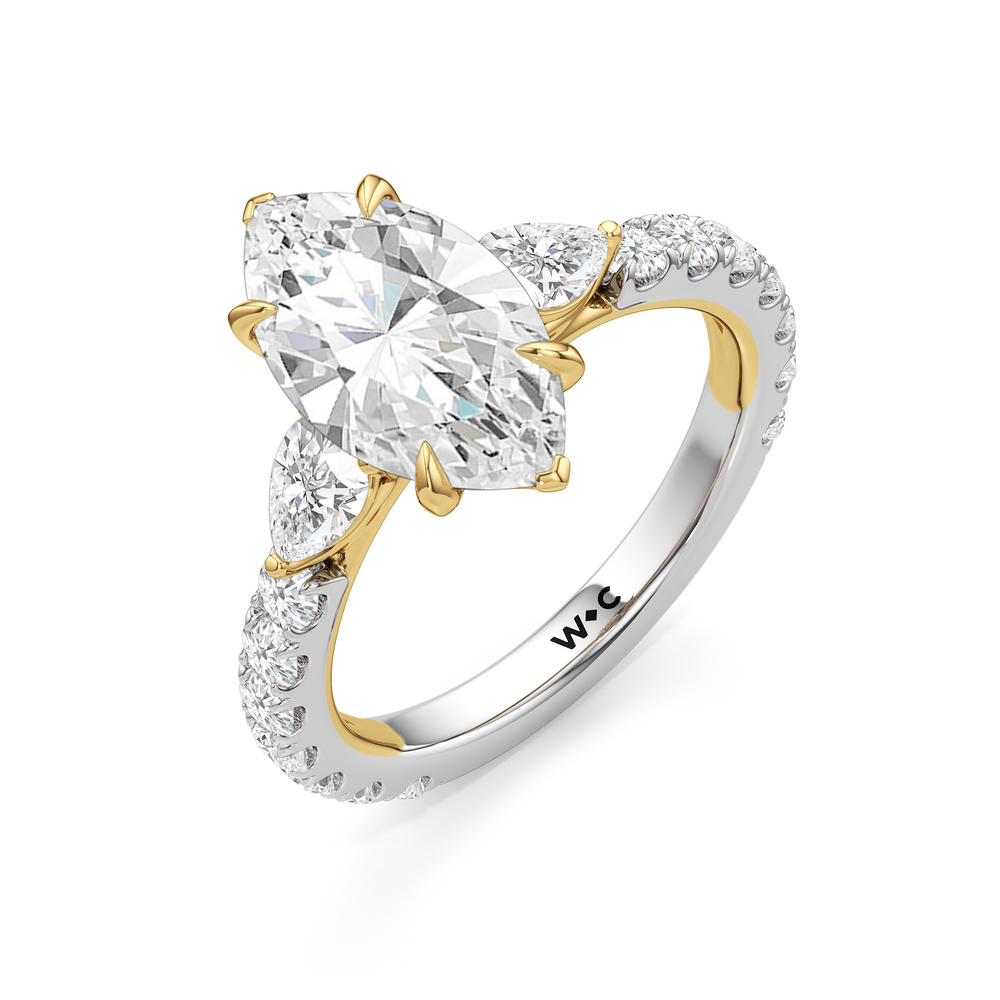 Elan Crossover Engagement Ring with Marquise Cut Diamond in 14KT White & Yellow Gold view 5
