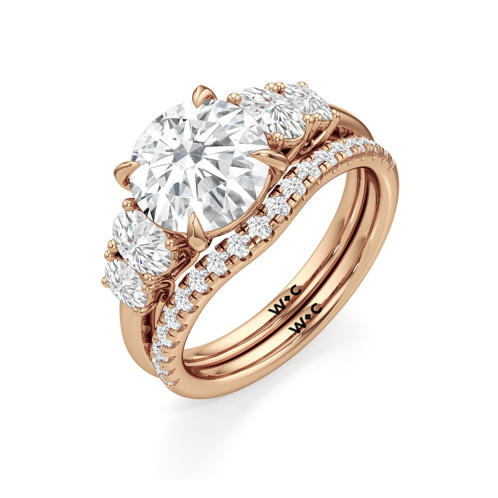 Trellis Oval Side Stone Diamond Wedding Band with 18KT Rose Gold Cut Diamond in 14KT Rose Gold view 6
