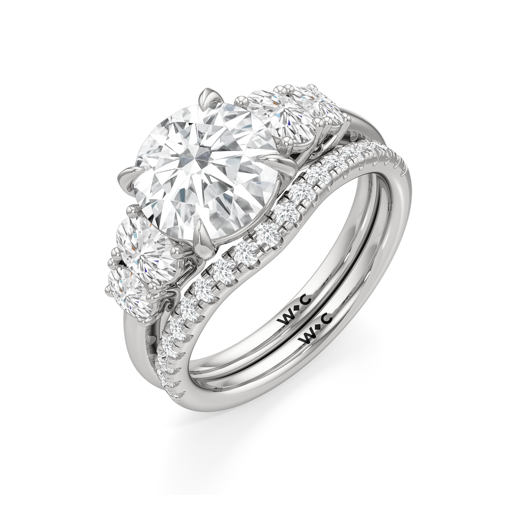 Trellis Oval Side Stone Diamond Wedding Band with Platinum Cut Diamond in 14KT Platinum view 6

