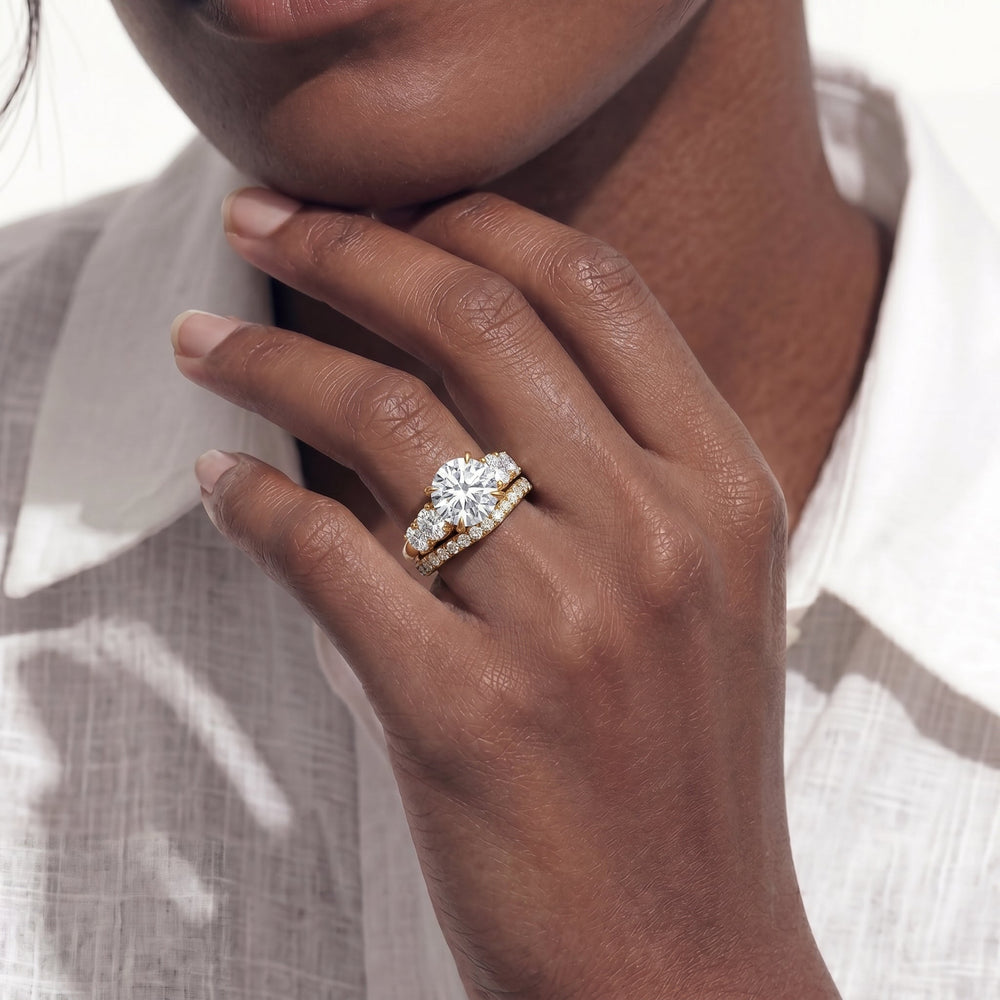 Trellis Oval Side Stone Diamond Wedding Band with 18KT Yellow Gold Cut Diamond in 14KT Yellow Gold view 3
