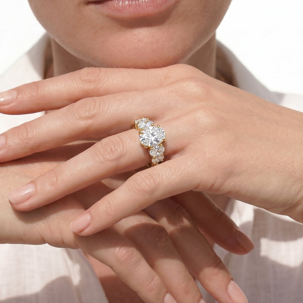 Round Cut Trellis Oval Side Stone Engagement Ring with Lab Grown Diamond in 14KT Platinum view 2
