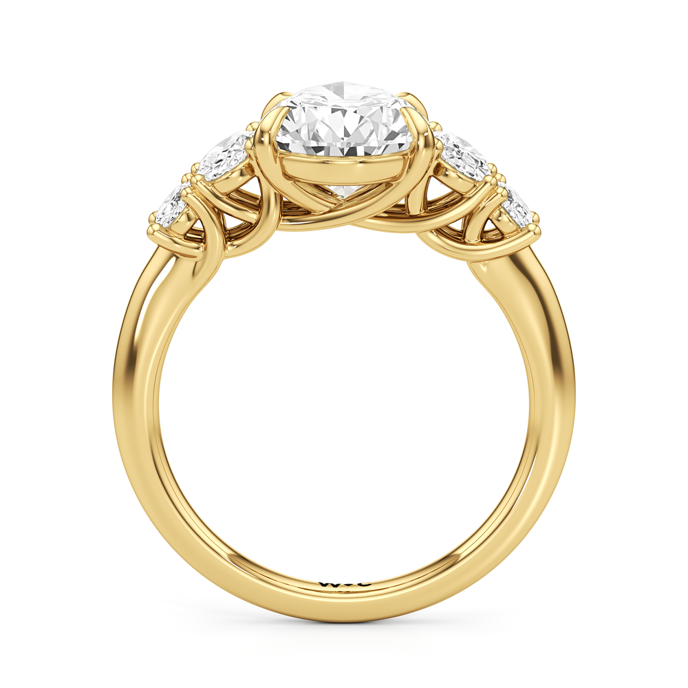 Pear Cut Trellis Oval Side Stone Engagement Ring with Lab Grown Diamond in 14KT Yellow Gold view 4
