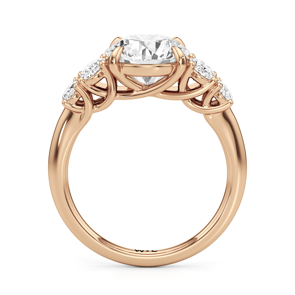 Round Cut Trellis Oval Side Stone Engagement Ring with Lab Grown Diamond in 14KT Rose Gold view 4
