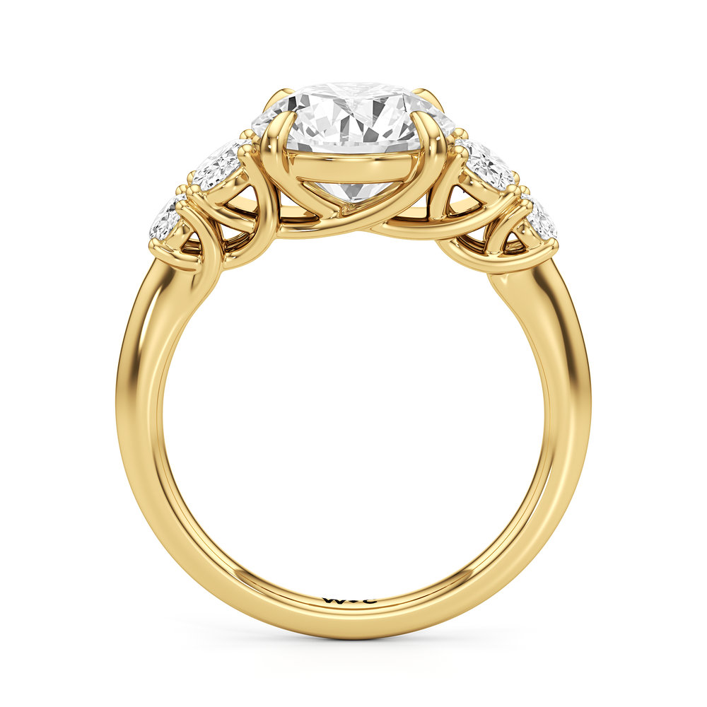 Round Cut Trellis Oval Side Stone Engagement Ring with Lab Grown Diamond in 14KT Yellow Gold view 4
