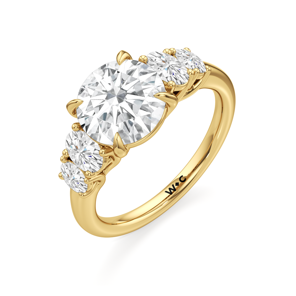 Round Cut Trellis Oval Side Stone Engagement Ring with Lab Grown Diamond in 14KT Yellow Gold view 5
