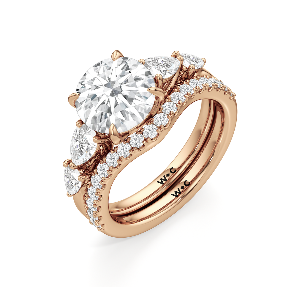 Trellis Pear Side Stone Diamond Wedding Band with 18KT Rose Gold Cut Diamond in 14KT Rose Gold view 6

