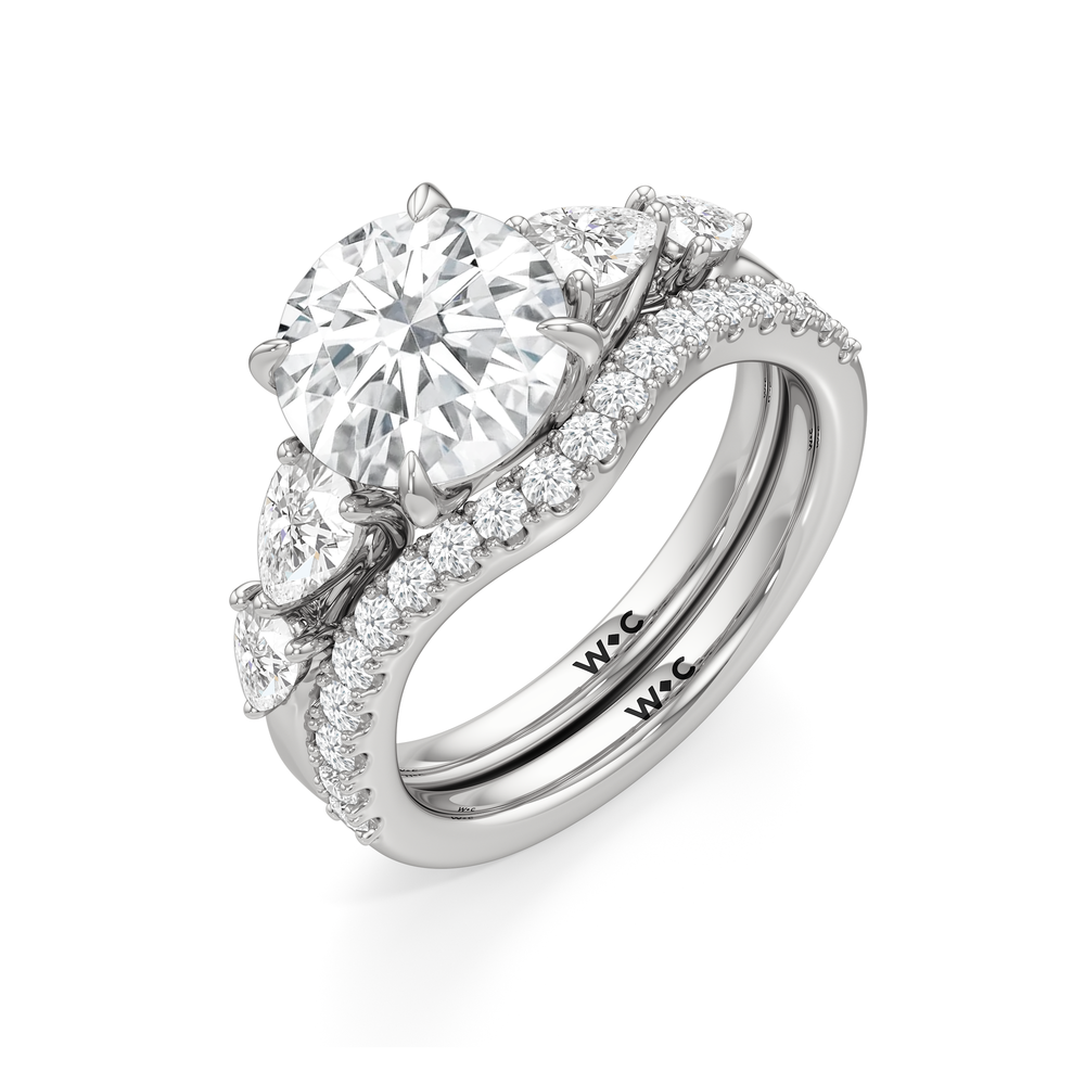 Trellis Pear Side Stone Diamond Wedding Band with Platinum Cut Diamond in 14KT Platinum view 6
