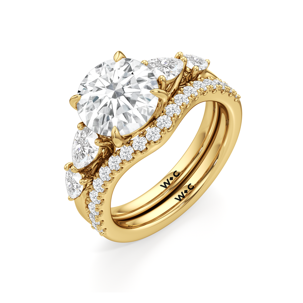 Trellis Pear Side Stone Diamond Wedding Band with 18KT Yellow Gold Cut Diamond in 14KT Yellow Gold view 6
