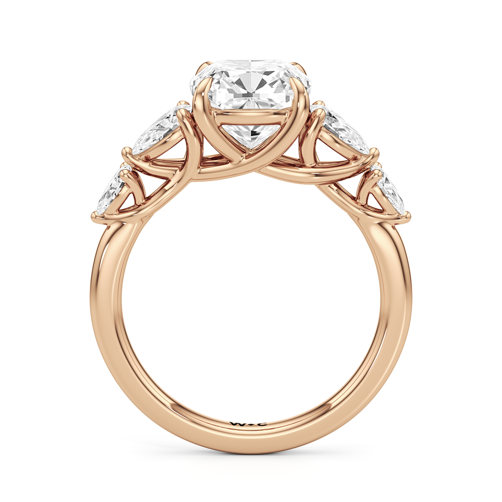 Cushion Cut Trellis Pear Side Stone Engagement Ring with Lab Grown Diamond in 14KT Rose Gold view 4
