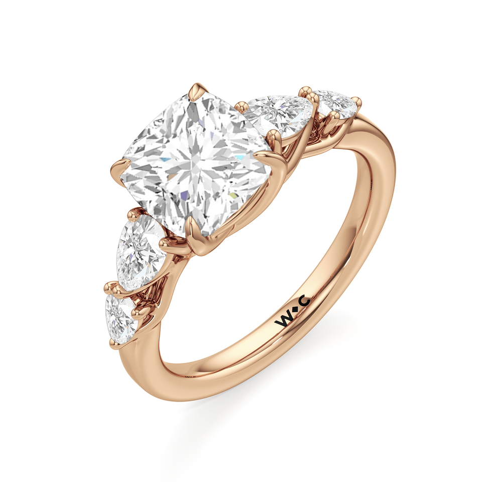 Cushion Cut Trellis Pear Side Stone Engagement Ring with Lab Grown Diamond in 14KT Rose Gold view 5
