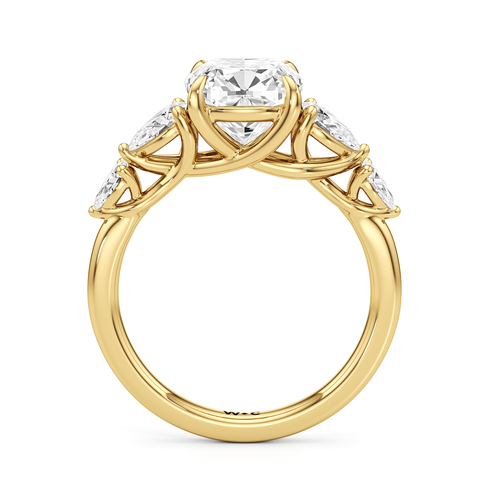 Cushion Cut Trellis Pear Side Stone Engagement Ring with Lab Grown Diamond in 14KT Yellow Gold view 4
