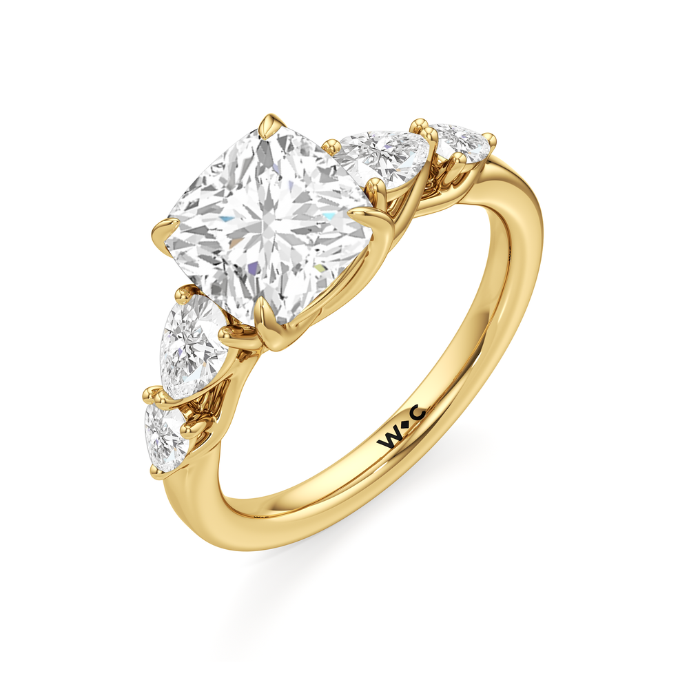 Cushion Cut Trellis Pear Side Stone Engagement Ring with Lab Grown Diamond in 14KT Yellow Gold view 5
