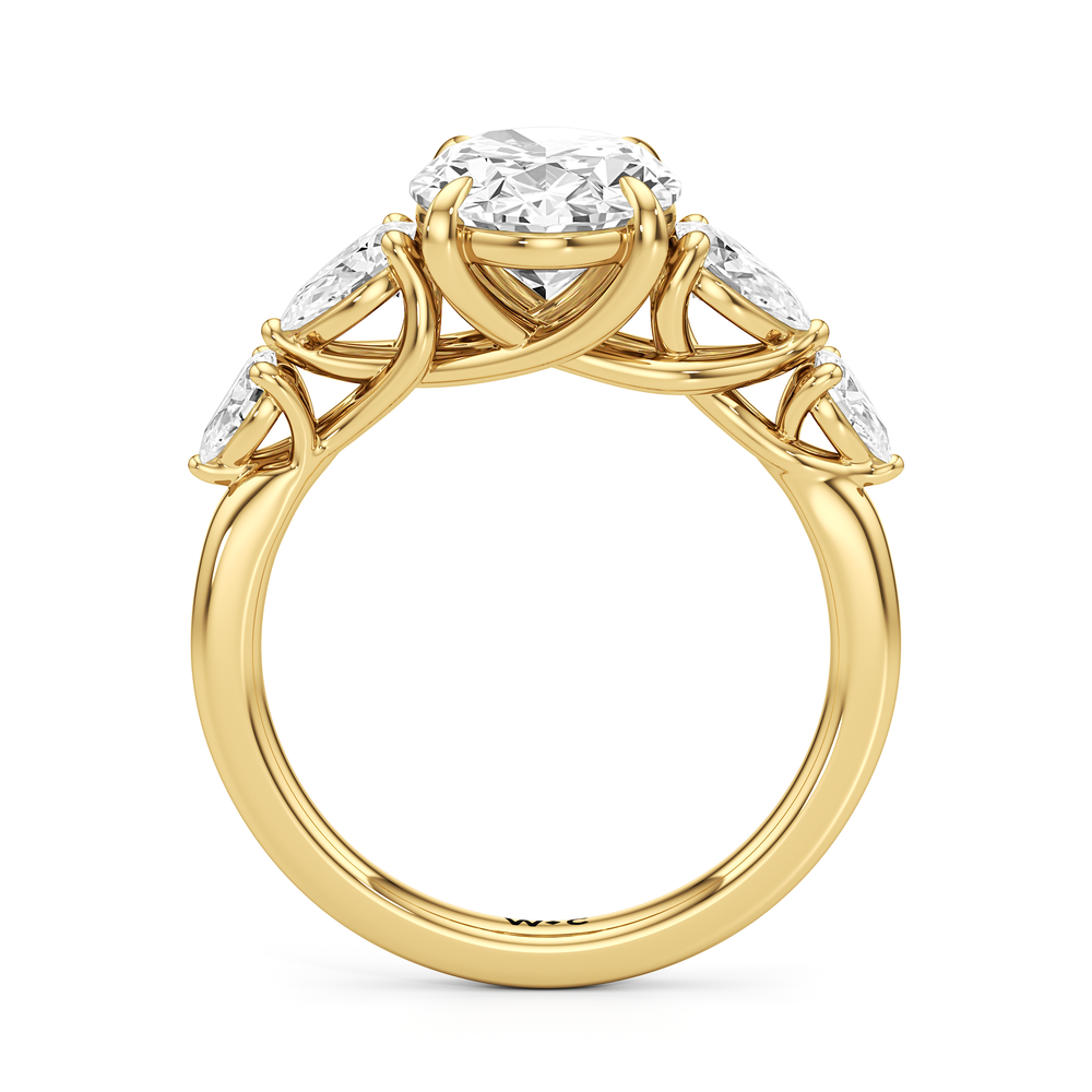 Oval Cut Trellis Pear Side Stone Engagement Ring with Lab Grown Diamond in 14KT Yellow Gold view 4
