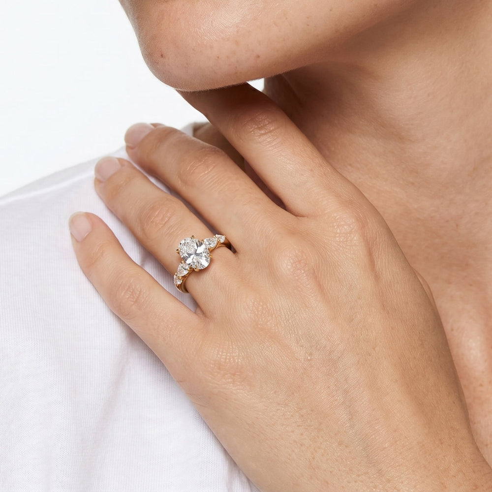 Round Cut Trellis Pear Side Stone Engagement Ring with Lab Grown Diamond in 14KT Platinum view 3
