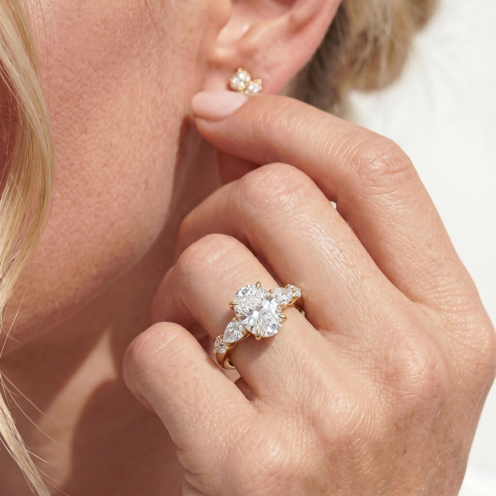 Oval Cut Trellis Pear Side Stone Engagement Ring with Lab Grown Diamond in 14KT Rose Gold view 2
