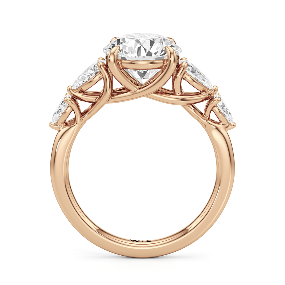 Round Cut Trellis Pear Side Stone Engagement Ring with Lab Grown Diamond in 14KT Rose Gold view 4
