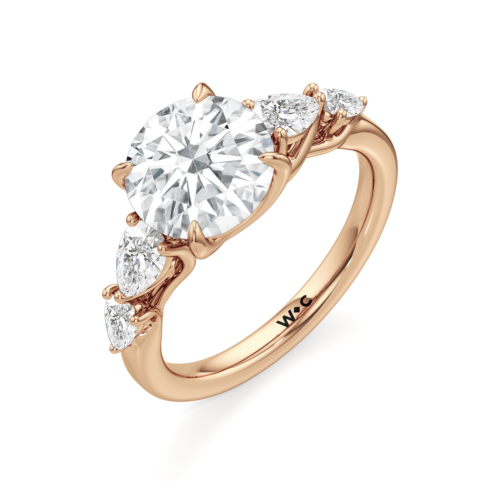 Round Cut Trellis Pear Side Stone Engagement Ring with Lab Grown Diamond in 14KT Rose Gold view 5
