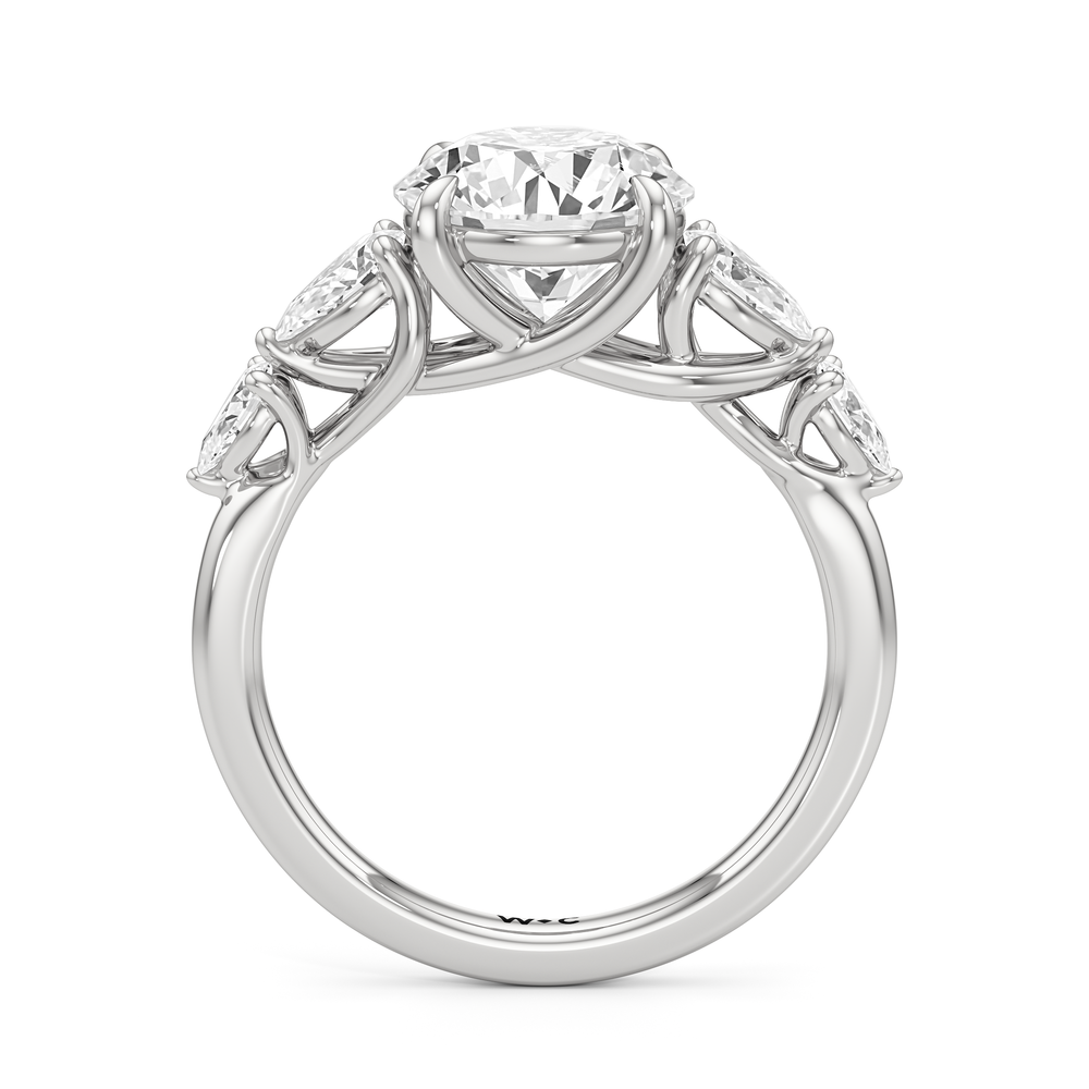 Round Cut Trellis Pear Side Stone Engagement Ring with Lab Grown Diamond in 14KT Platinum view 4
