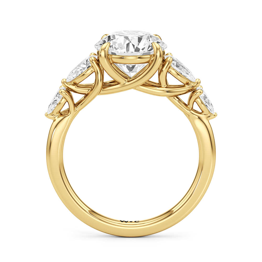 Round Cut Trellis Pear Side Stone Engagement Ring with Lab Grown Diamond in 14KT Yellow Gold view 4
