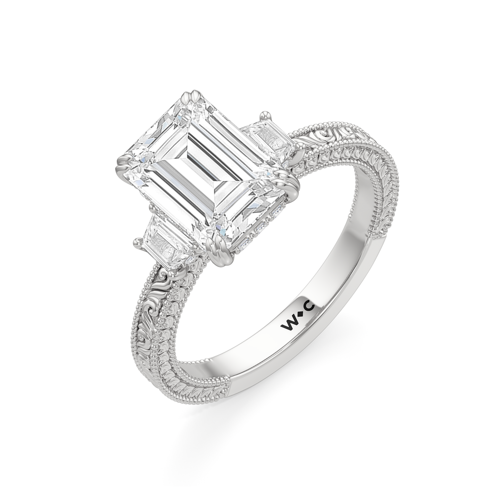 Emerald Cut The Seraphine Trapezoid Three Stone Ring with Lab Grown Diamond in 14KT Platinum view 6
