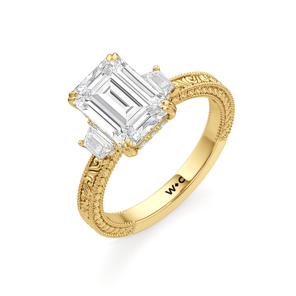 Emerald Cut The Seraphine Trapezoid Three Stone Ring with Lab Grown Diamond in 14KT Yellow Gold view 6
