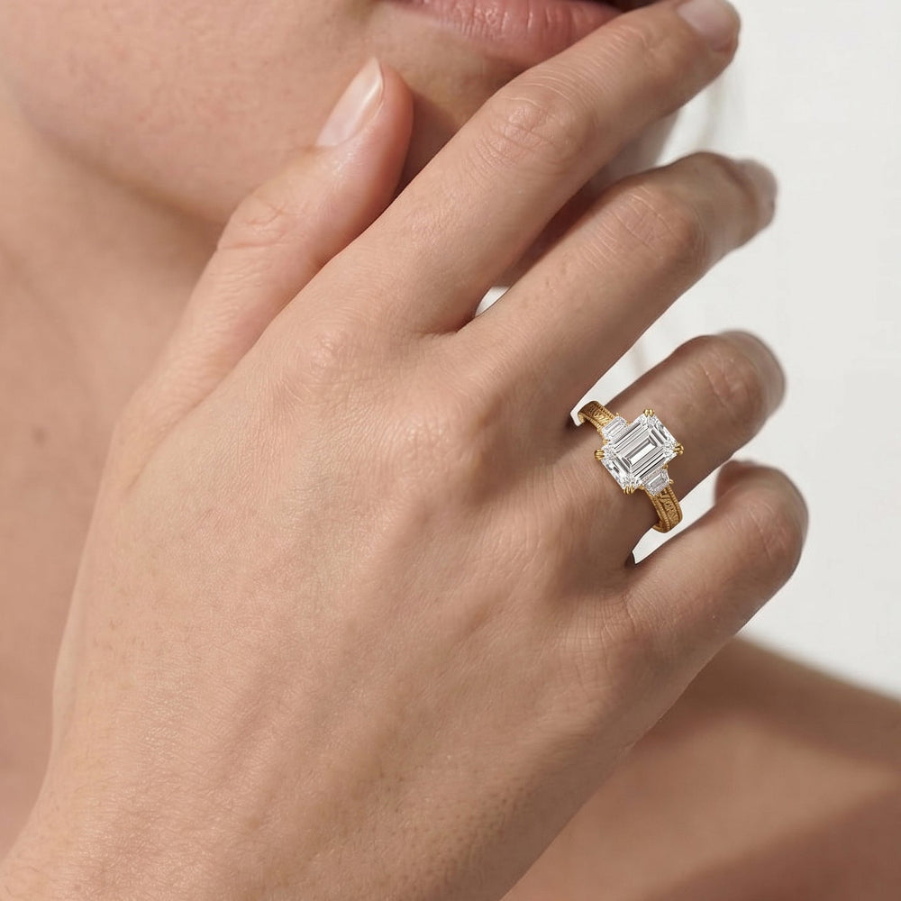 Emerald Cut The Seraphine Trapezoid Three Stone Ring with Lab Grown Diamond in 14KT Platinum view 4
