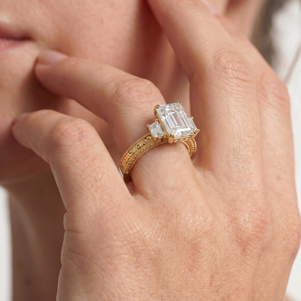 Radiant Cut The Seraphine Trapezoid Three Stone Ring with Lab Grown Diamond in 14KT Yellow Gold view 3
